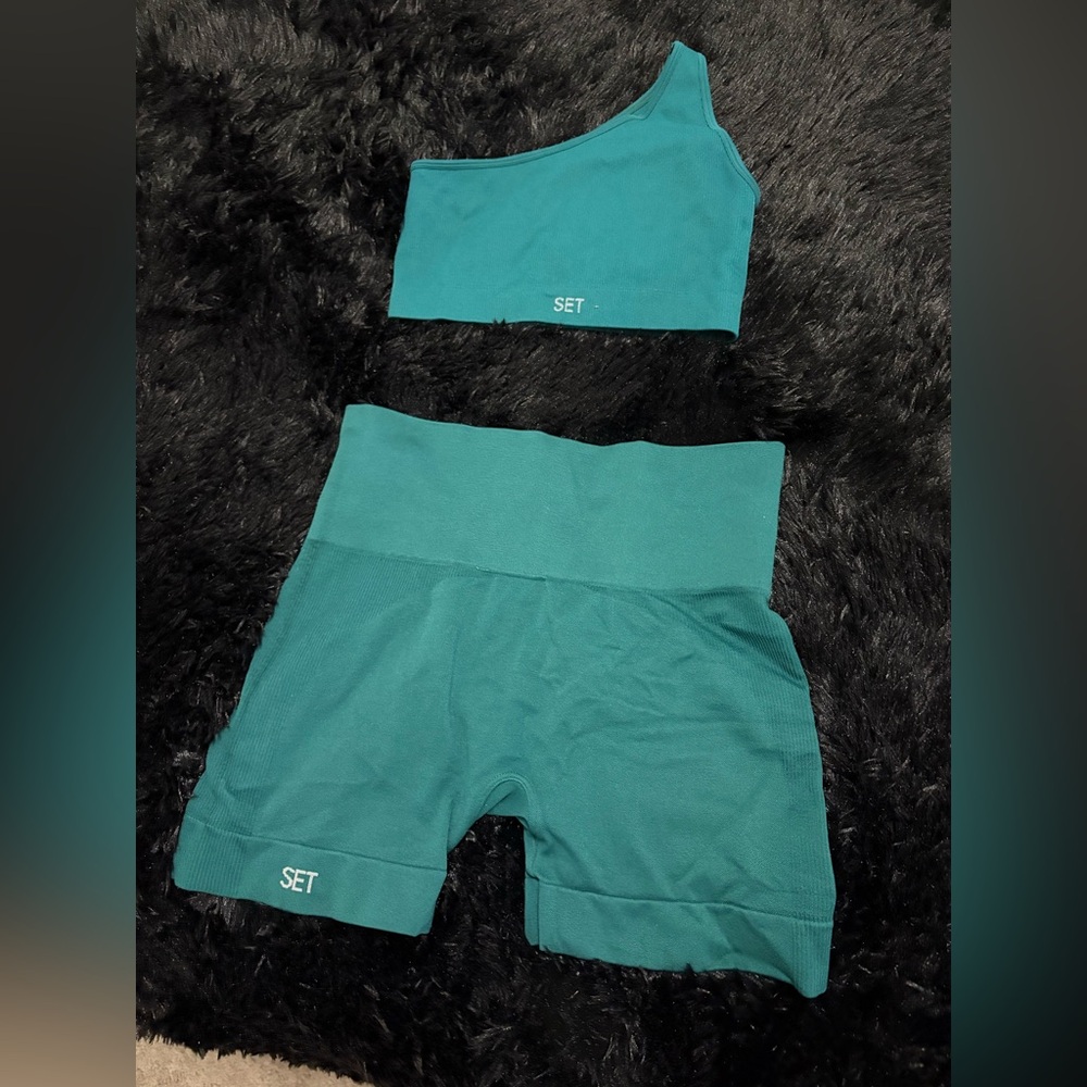 SET Active Teal Athletic Shorts and Top